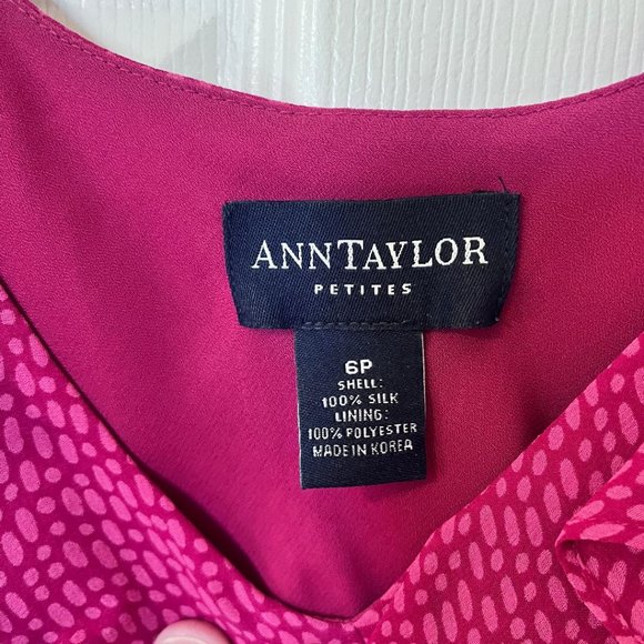 Ann Taylor Petites, Ruffle Tank, Midi Shift Pink Print Silk Dress, 6P - Picture 5 of 6